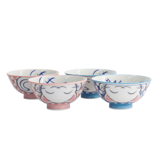 TDS, Schale-Geschenkset, Kawaii, Lucky Cat, Blau/Rosa, 4Stk, Ø 11,3 x 5,8 cm 300 ml, Art.-Nr. 33359