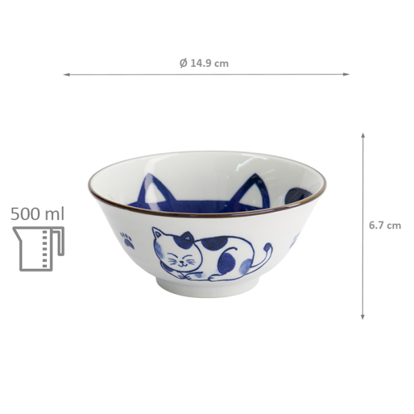 TDS, Tayo Bowl, Kawaii Cat Neko, Blue, Ø 14.9x6.7cm 500ml, Item No. 33413