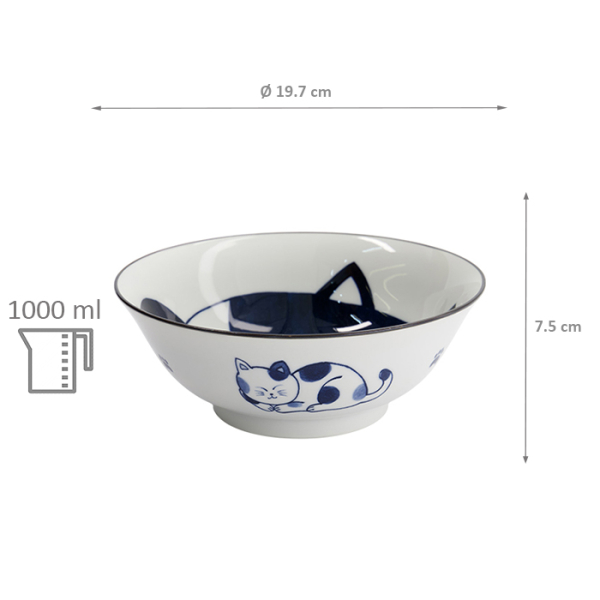 TDS, Ramen-Schale, Kawaii Cat Neko, Blau, Ø 19,7x7,5cm 1000ml, Art.-Nr. 33417