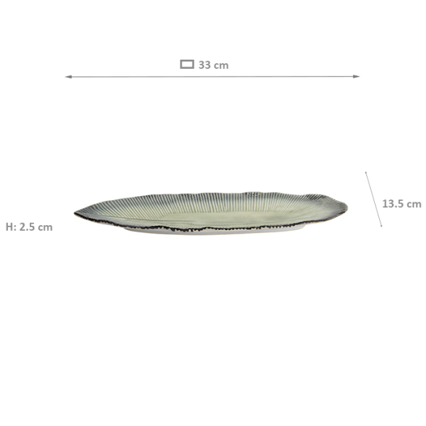 TDS, Oblong Plate, Yamasaku, Green, 33x13.5x2.5cm, Item No. 33435