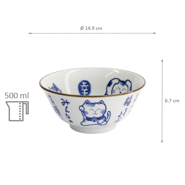 TDS, Tayo Bowl, Kawaii Cat Neko, Blue, Ø 14.9x6.7cm 500ml, Item No. 33484