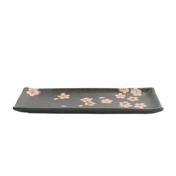 TDS, Rectangular Plate, Sakura, Black, 28.5x12.5cm, Item No. 33491