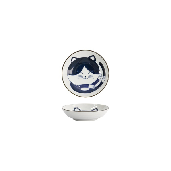 Tokyo Design Studio Schale Kawaii Cat Neko Blau/Weiß, Porzellan, Ø 10,2 × 2,5 cm