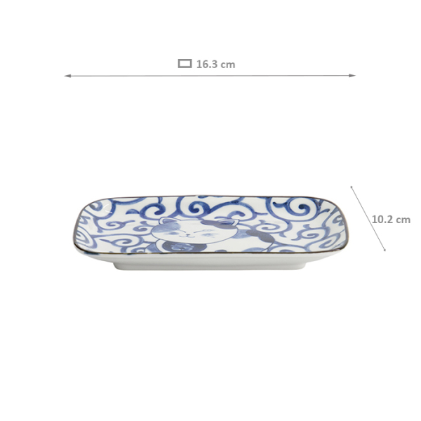 TDS, Square Plate, Kawaii Cat Neko, Blue, 16.3x10.2cm, Item No. 33498