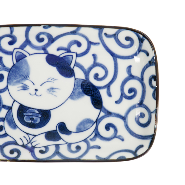 TDS, Square Plate, Kawaii Cat Neko, Blue, 16.3x10.2cm, Item No. 33498