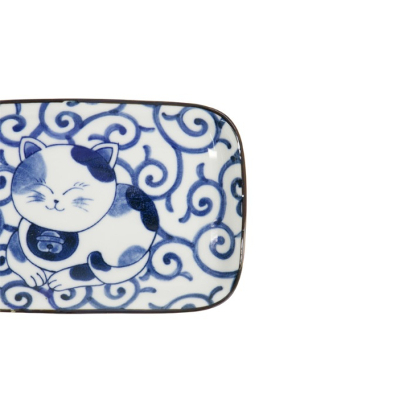 Rechteckiger Teller Kawaii Cat Neko E Blau/Weiß, Porzellan, 16,3 × 10,2 cm, Art.-Nr. 33498