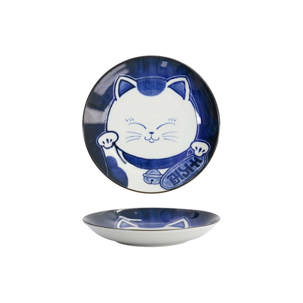Tokyo Design Studio Teller Kawaii Cat Neko Blau/Weiß, Porzellan, Ø 16,7 × 2,8 cm