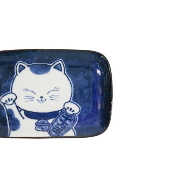 Rechteckiger Teller Kawaii Cat Neko F Blau/Weiß, Porzellan, 16,3 × 10,2 cm, Art.-Nr. 33501