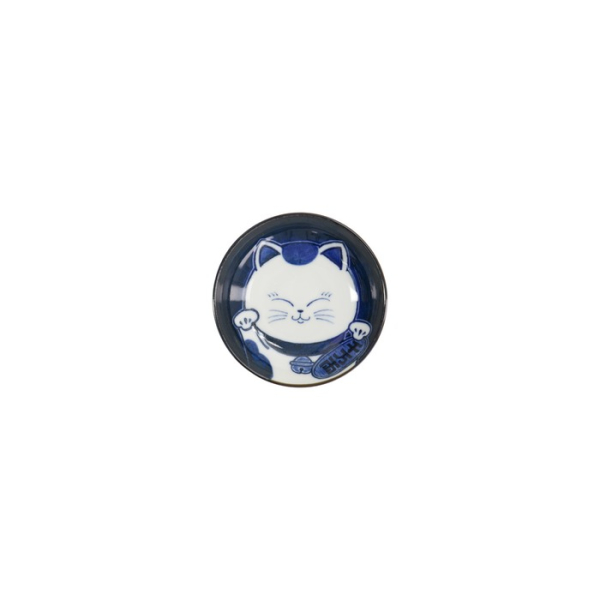 Bowl Kawaii Cat Neko White/Blue, Porcelain, Ø 10.2 × 2.5 cm, Item No. 33502