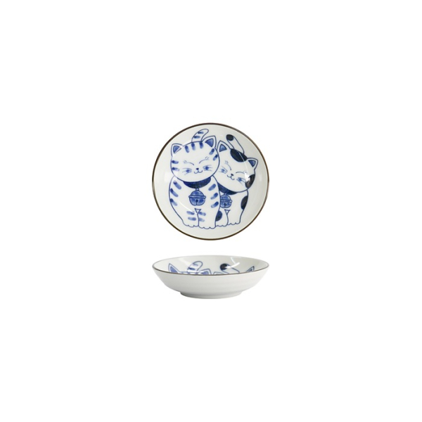 Tokyo Design Studio Bowl Kawaii Cat Neko White/Blue, Porcelain, Ø 10.2 × 2.5 cm