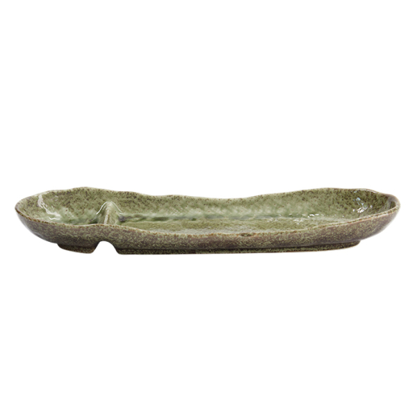 TDS, Oval Divided Plate, Yamasan Shinryoku, Green, 33.5x11.5x4cm, Item No. 33546