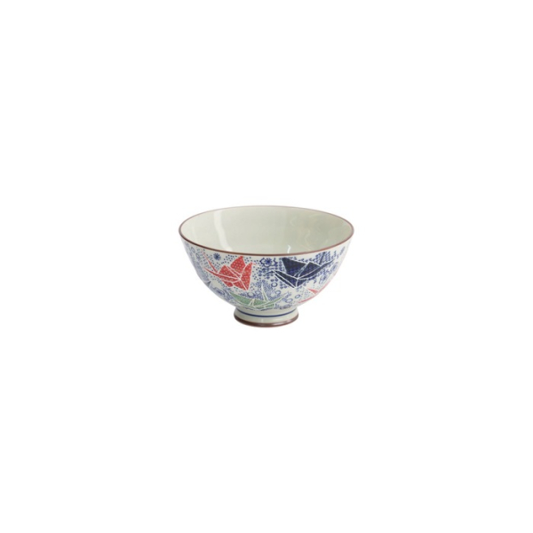 Rice Bowl Kawaii Origami Crane Blue/White/Red, Porcelain, Ø 11.5 × 6 cm, 300 ml, Item No. 33590