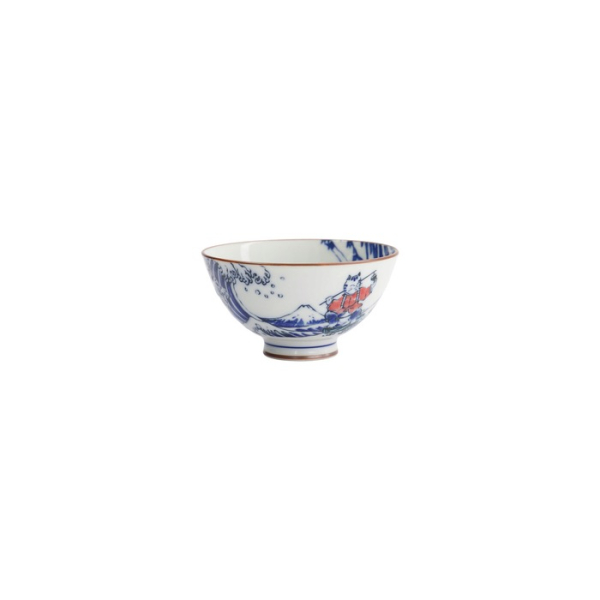 Rice Bowl Kawaii Wave Cat Blue/Red, Porcelain, Ø 11.5 × 6 cm, 300 ml, Item No. 33597