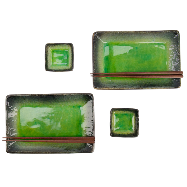 TDS, Sushi Set, Yamasaku Hiwa Green, Giftset with Chopsticks, 6-piece set, Item No. 33602