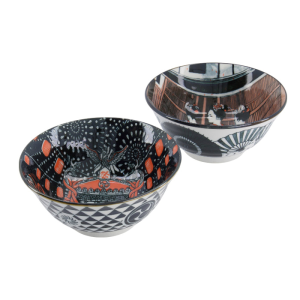 TDS, Tayo Bowl Gift-Set, Asakusa, 2-piece set w/chopsticks, Ø 14.8x7cm 550ml, Item No. 33606