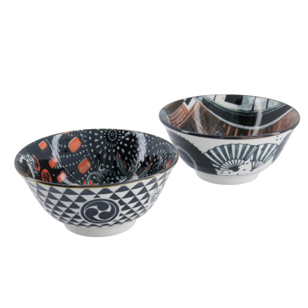 TDS, Tayo Bowl Gift-Set, Asakusa, 2-piece set w/chopsticks, Ø 14.8x7cm 550ml, Item No. 33606