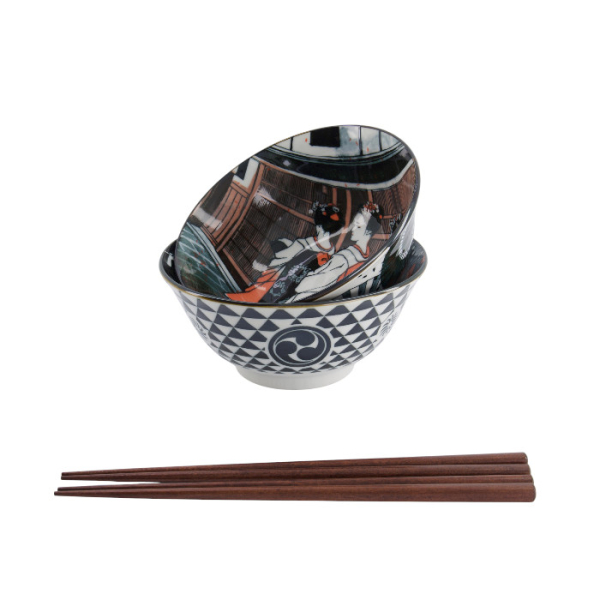 TDS, Tayo Bowl Gift-Set, Asakusa, 2-piece set w/chopsticks, Ø 14.8x7cm 550ml, Item No. 33606