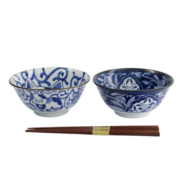 TDS, Tayo Bowl Set, Kawaii Cat Giftset 2-piece set w/chopsticks, Ø 14.9x6.7cm 500ml, Item No. 33693