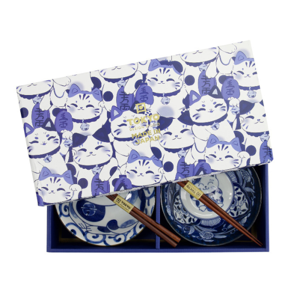 TDS, Tayo Bowl Set, Kawaii Cat Giftset 2-piece set w/chopsticks, Ø 14.9x6.7cm 500ml, Item No. 33693