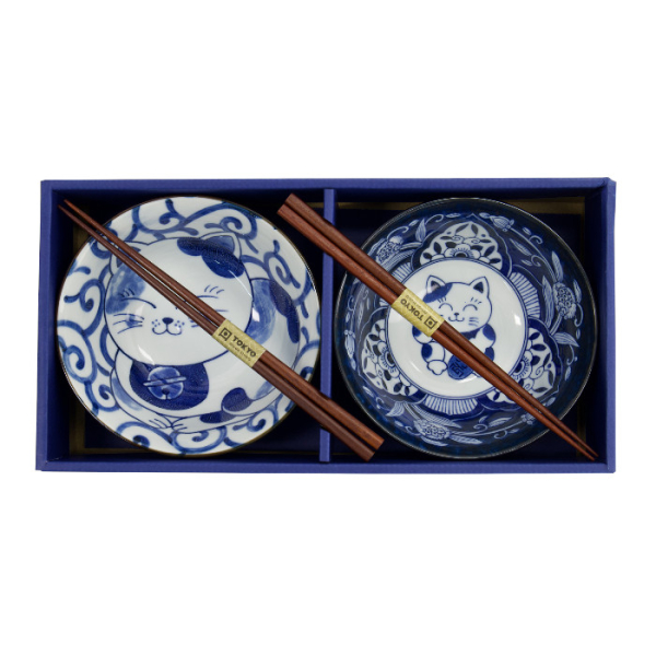 TDS, Tayo Bowl Set, Kawaii Cat Giftset 2-piece set w/chopsticks, Ø 14.9x6.7cm 500ml, Item No. 33693