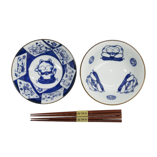 TDS, Tayo Bowl Set, Kawaii Cat Giftset 2-piece set w/chopsticks, Ø 14.9x6.7cm 500ml, Item No. 33694