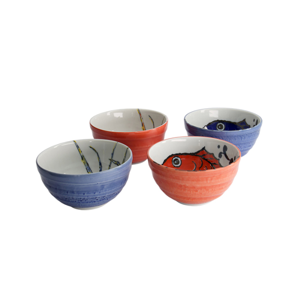 TDS, Bowl Giftset, 4-piece set, Seafood, Snapper & Crab, Blue/Red, Ø 11.2x6.2cm 300ml, Item No. 33697