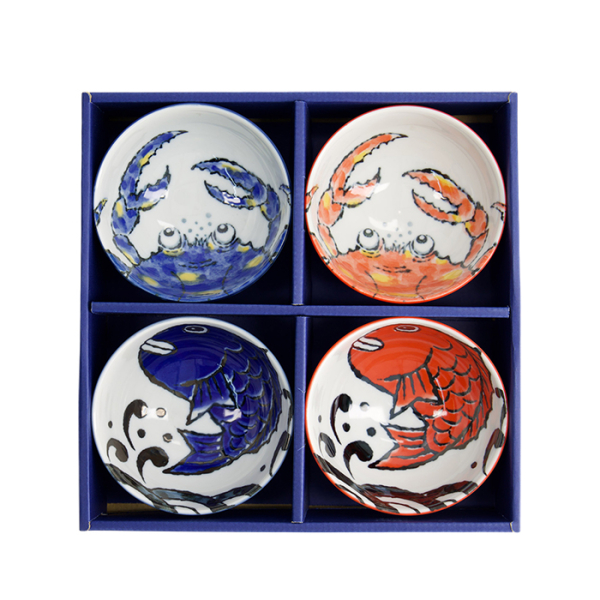 TDS, Bowl Giftset, 4-piece set, Seafood, Snapper & Crab, Blue/Red, Ø 11.2x6.2cm 300ml, Item No. 33697