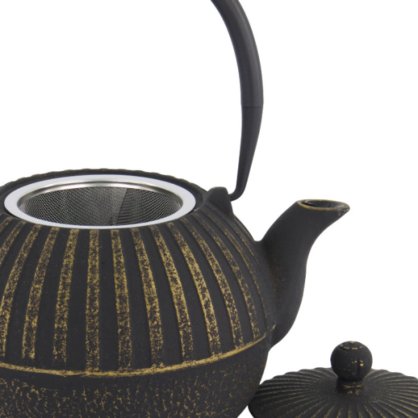 TDS, WY Cast Iron Teapot, Iron, Black/Gold, 0.9 L, Item No. 33704
