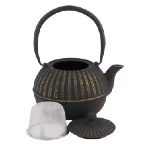 TDS, WY Cast Iron Teapot, Iron, Black/Gold, 0.9 L, Item No. 33704