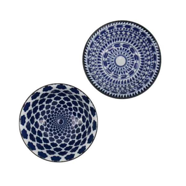 Tayo-Schalen-Geschenkset mit Essstäbchen Mixed Bowls Blau/Weiß, Porzellan, Ø 15 × 7 cm, 500 ml, Art.-Nr. 33753