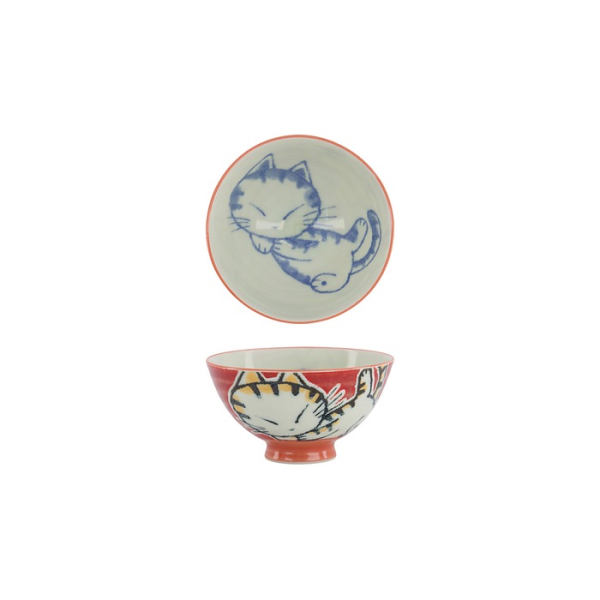 Tokyo Design Studio Rice Bowl Kawaii Sleeping Cat Red, Porcelain, Ø 11.5 × 6 cm, 300 ml