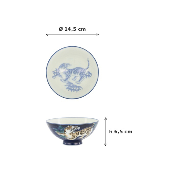 Schale Kawaii Tiger Blau, Porzellan, Ø 14,5 × 6,5 cm, 500 ml, Art.-Nr. 33829