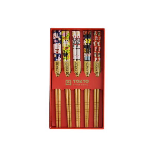 TDS, Kids Chopstick Set, Lucky Cats Japan, 5 pair, Item No. 33840