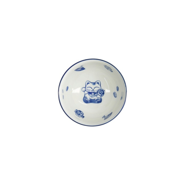 Bowl Kawaii Lucky Cat Okonomi Blue/White, Porcelain, Ø 13 × 7.2 cm, 500 ml, Item No. 33849