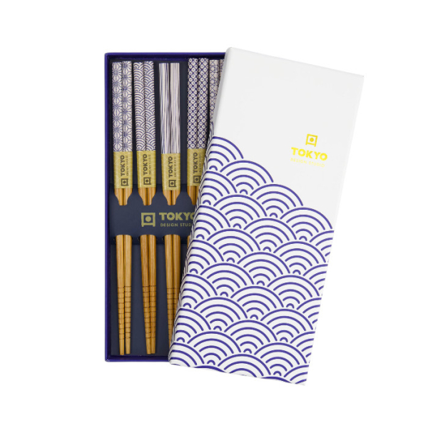 TDS, Chopstick Set, Blue Wave, 5 pair, Item No. 33863