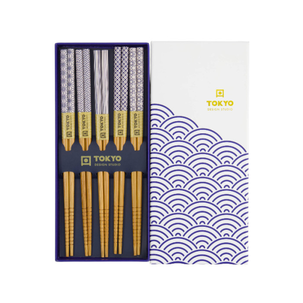 TDS, Chopstick Set, Blue Wave, 5 pair, Item No. 33863