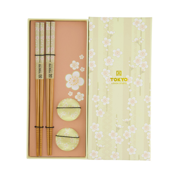 TDS, 2 Paar Essstäbchen, White Blossom, mit Essstäbchenablage, Art.-Nr. 33920