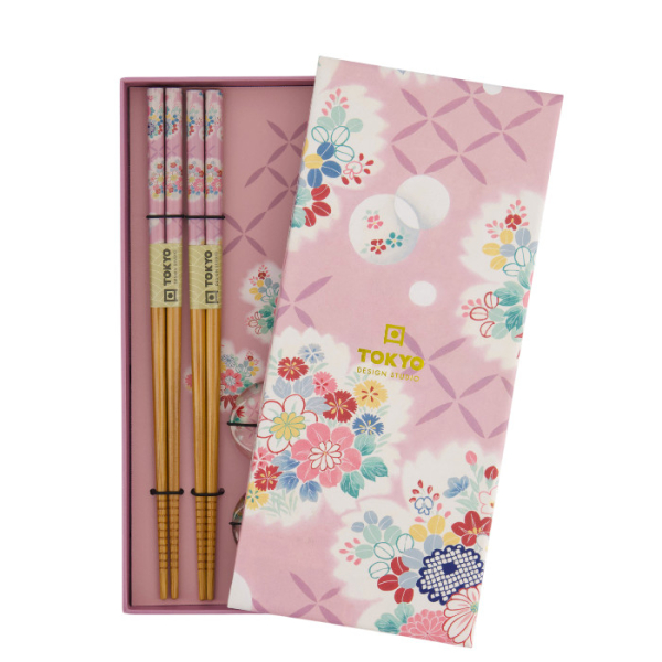 Red & Blue Flower Chopstick Set at g-HoReCa