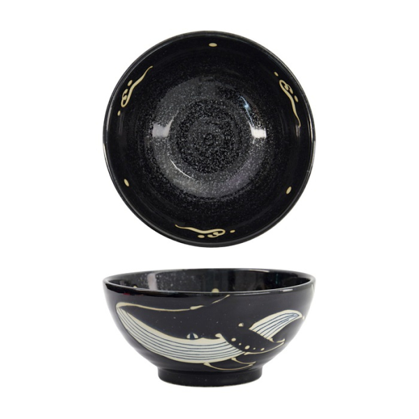 Tokyo Design Studio Ramen Bowl Kawaii Black Whale, Porcelain, Ø 18.7 × 8.8 cm, 1.25 l