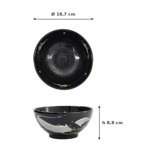 Ramen Bowl Kawaii Black Whale, Porcelain, Ø 18.7 × 8.8 cm, 1.25 l, Item No. 33948