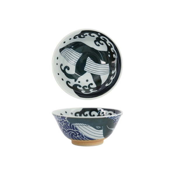 Tokyo Design Studio Tayo-Schale Kawaii Whale Blau/Weiß, Porzellan, Ø 14,9 × 6,9 cm, 300 ml
