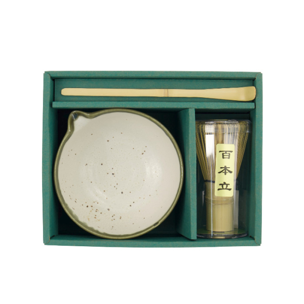 TDS, Matcha Bowl Giftset , 3-piece set, 13x7.2cm, White Oribe, Item No. 34061