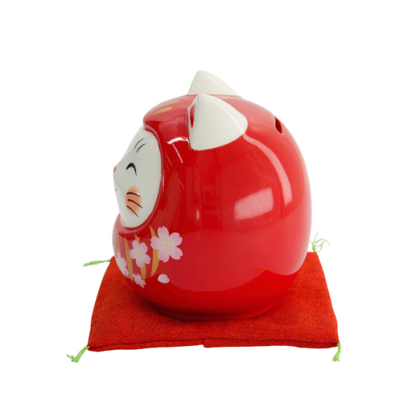 TDS, Lucky Cat, Daruma Coin Bank, Red, 14 cm - Item No. 34127