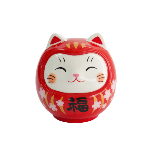 TDS, Lucky Cat, Daruma Coin Bank, Red, 14 cm - Item No. 34127