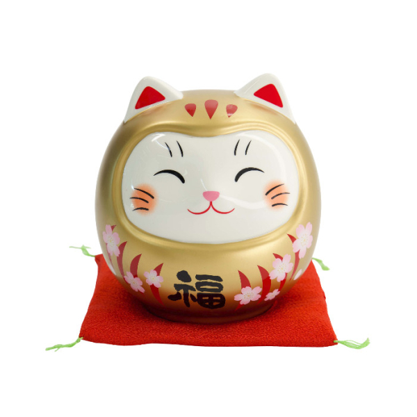 TDS, Lucky Cat, Daruma Coin Bank, Gold, 14 cm - Item No. 34128