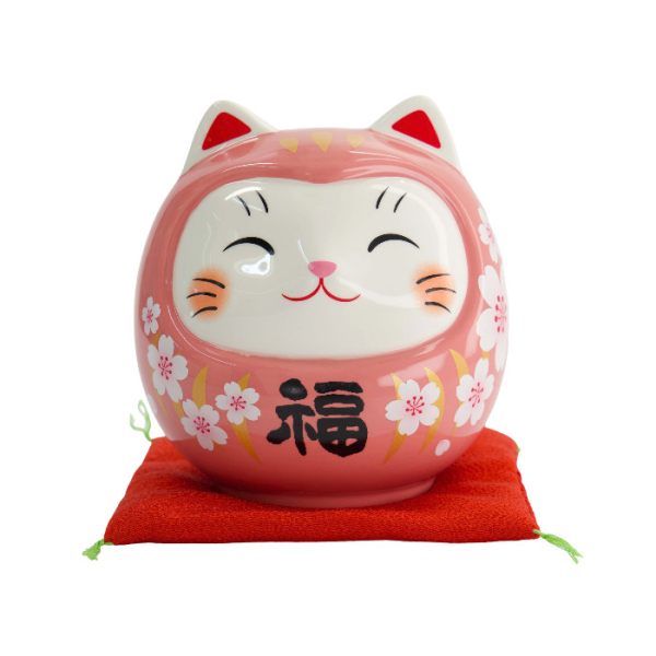 TDS, Lucky Cat, Daruma Coin Bank, Pink, 14 cm - Item No. 34133