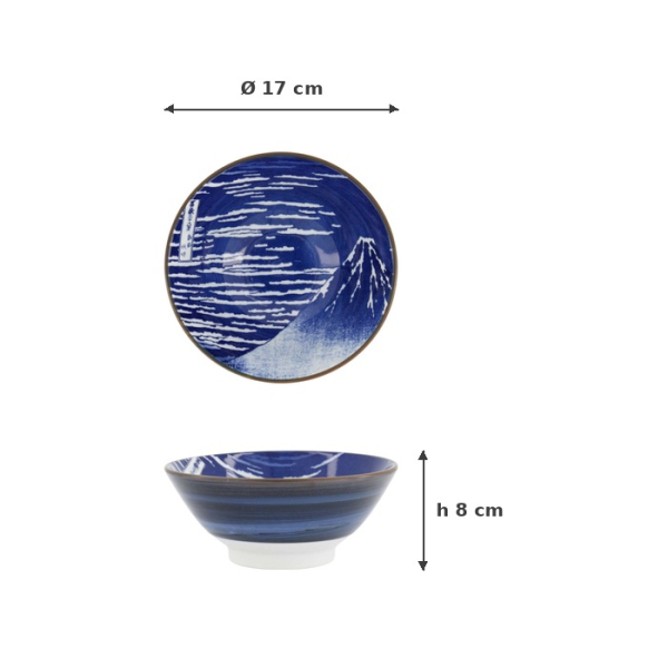Ramen Bowl Hokusai Fuji White/Blue, Porcelain, Ø 17 × 8 cm, Item No. 34160