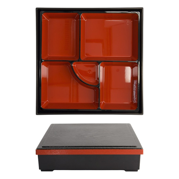 Tokyo Design Studio Bento Box Red/Black, ABS Lacquerware, 25.5 × 25.5 cm