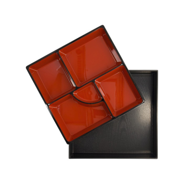 Bento Box Red/Black, ABS Lacquerware, 25.5 × 25.5 cm, Item No. 4193
