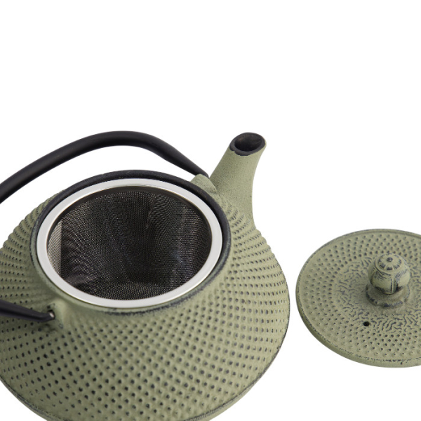 TDS, WY Cast Iron Teapot, Arare, Green/Grey, 17.5x15x10cm  0.8 L, Item No. 4246